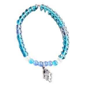 Handmade hand Hamsa blue bracelet stretch  evil eye glass beads